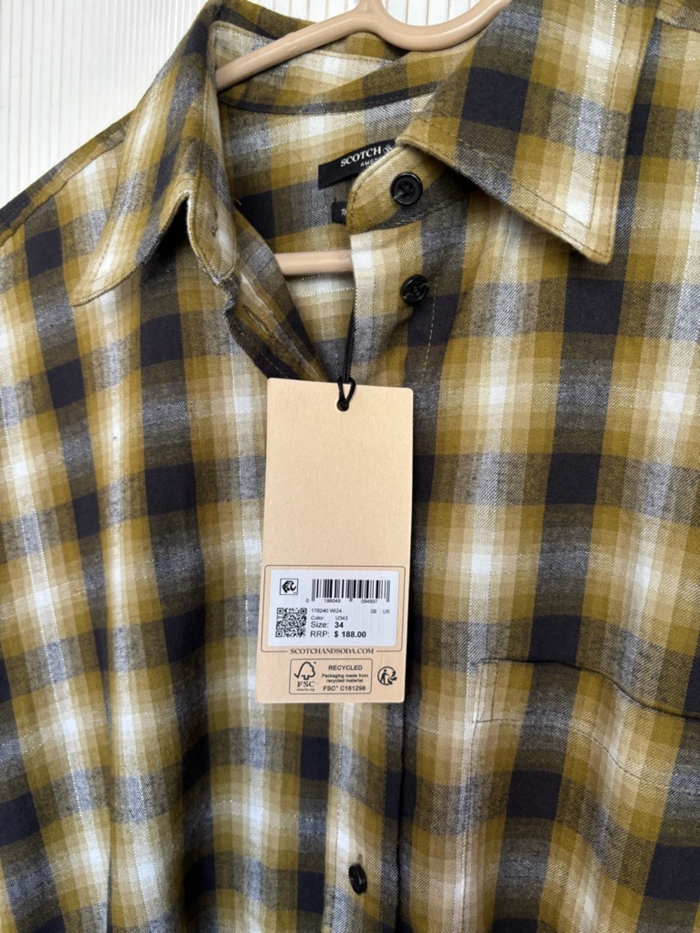SCOTCH & SODA Yellow, Black & Cream Plaid Button-Down Shirt Dress